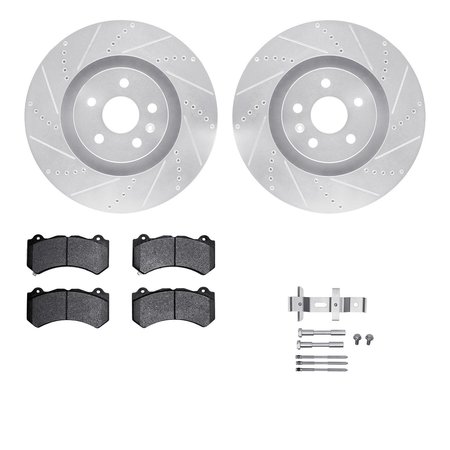 DYNAMIC FRICTION CO 7512-46203, Rotors-Drilled and Slotted-Silver w/ 5000 Advanced Brake Pads incl. Hardware, Zinc Coat 7512-46203